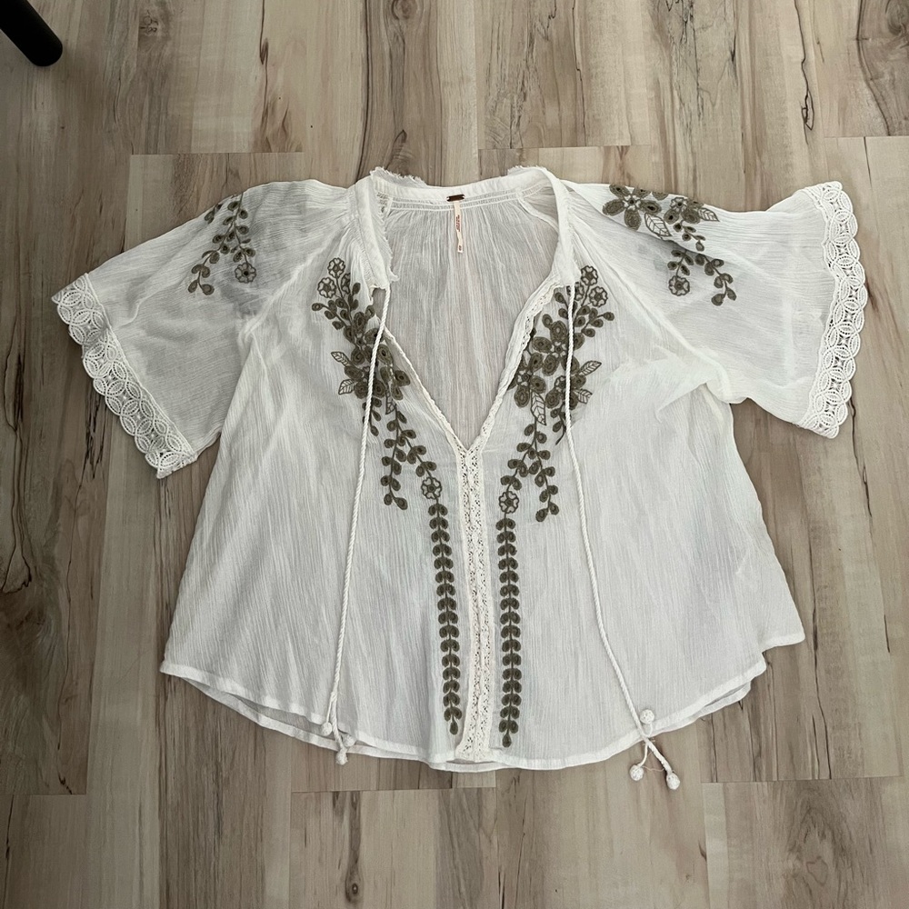 Free People Lace Embroidered Top XS